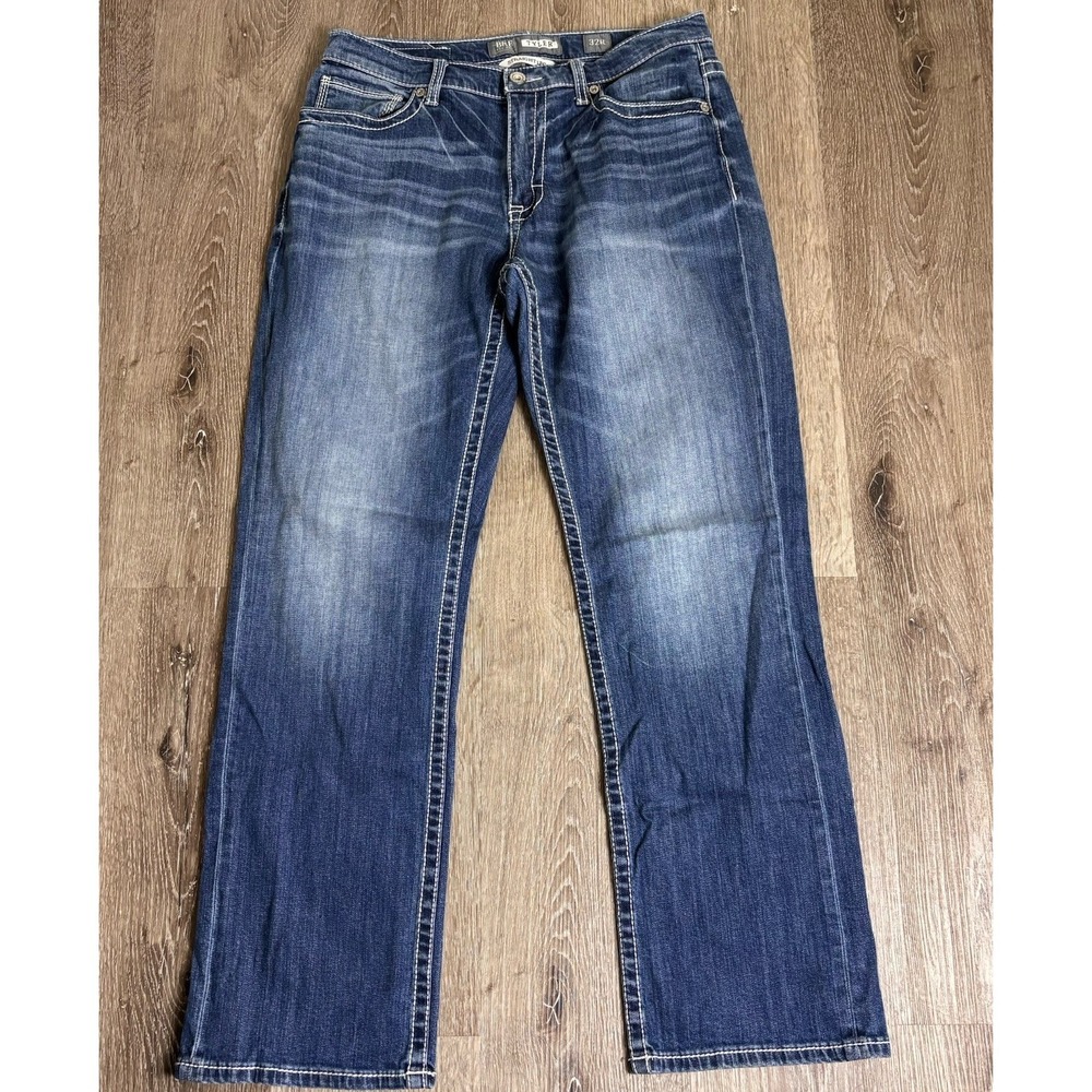 BKE TYLER Jeans Mens 32Rx 31 Blue Straight‎ Leg Whiskers Western Faded Denim